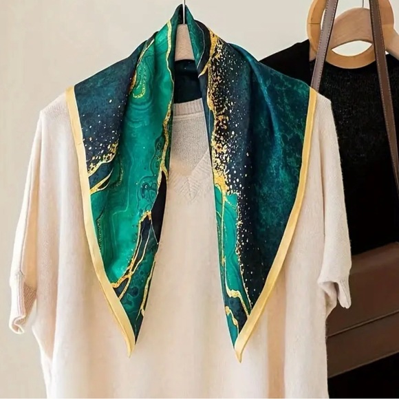 Printed Emerald/Gold Scarf-Elegant - Picture 2 of 3